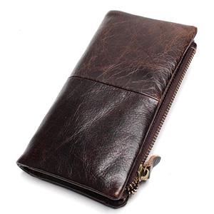 TAUREN First Layer Of Real Leather Men's Oil Wax Retro High-Capacity Multi-Card Bit Long Wallet  Clutch