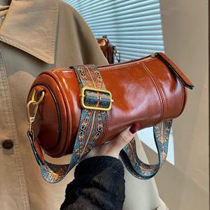 RUWB BAGS Cylinder Crossbody Sling Bags for Women 2023 Fashion Designers Trend Leather Shoulder Bag Handbags with Wide Belt