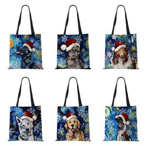 Colorful Bag Kerstmis Hond Kat Canvas Shopper Tas Afdrukken Harajuku Vrouwen Herbruikbare Schoudertas Casual Grote Capaciteit Opvouwbare Handtas