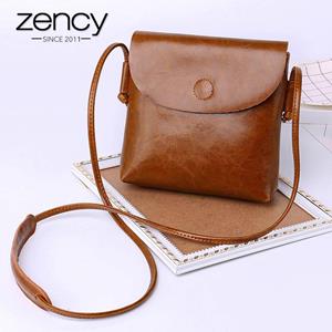 Zency 100% Genuine Leather Women Messenger Purse Casual Flap Classic Brown Lady Shoulder Crossbody Bag Black Super Quality