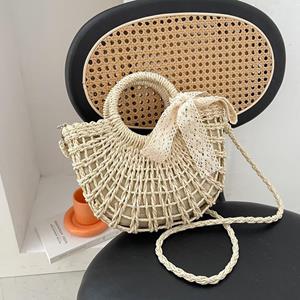 Handmade Charm Bag Bohemian Style Handmade Straw Shoulder Bags For Women Travel Beach Crossbody Bag Hollow Out Handbag Purse