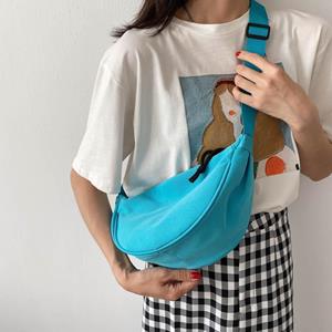 Yogodlns Trendy Fashion Canvas Saddle Bag Candy Color Dumpling Shoulder Bag New Half-moon Crossbody Bag