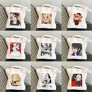 Aidegou2 Vrouwen Cartoon Shopper Tassen Kawaii Kimetsu No Yaiba Japanse Anime Demon Slayer Tote Bag Shopping Bag Schoudertas Canvas Handtas