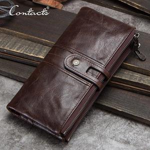 CONTACTS CONTACT'S Genuine Leather Men Wallet Male Coin Purse Zipper Long Wallet Phone Pocket Money Bag Card Holder