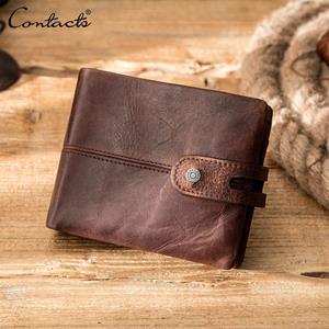 CONTACTS 100% Crazy Horse Leather Men Wallet Hasp Coin Purse Small Card Holder Money Bag Cow Leather Wallets For Men