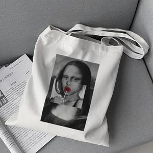 Aidegou2 Boodschappentas Mona Lisa Maria Monroe esthetische afdrukken anime handtas tote tas vrouwelijke Harajuku shopper schoudertassen canvas tas