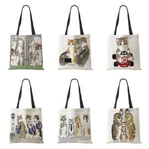 KaiTingu Dog Cartoon Shoulder Bag Vintage 2022 Women Reusable Canvas Tote Bag Harajuku Casual Shopping Folding Storage Handbag