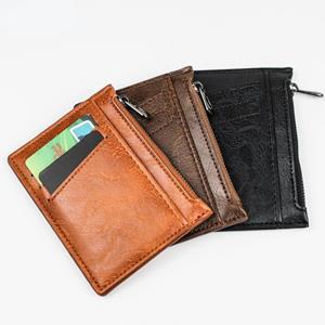 Ably-Bag Vintage mannen lederen portemonnee korte slanke mannelijke portemonnees geld credit card houders mannen portemonnee geld zak rits munt portemonnee