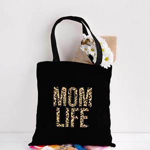 Jiangkao Mama Shopping Canvas Zwarte Tas Mom Life Print Herbruikbare Eco Doek Reistas Opvouwbare Tote Bags