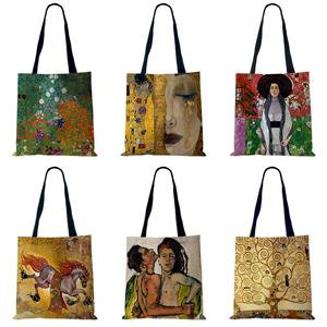 KaiTingu Aangepaste olieverfschilderij tranen linnen doek tote tassen voor vrouwen Gustav Klimt Ladise Fashion Handtas grote capaciteit winkelen totes