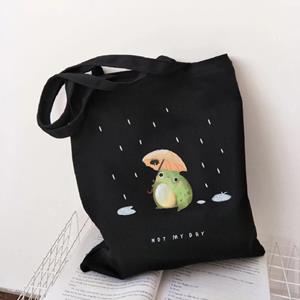 Aidegou2 Canvas Tote Bag Shopper Bag Women Designer Handtas 2021 Nieuwe Girl Fashion Casual minimalistische stijl Frog Art Printing schoudertassen
