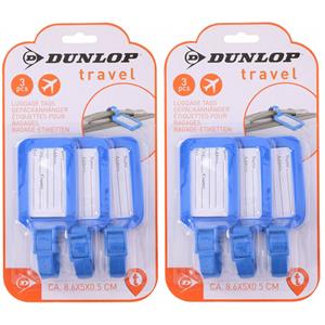 Dunlop Set van 6x kofferlabels / bagagelabels blauw kunststof -