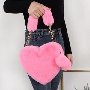 Enjoytime H Faux Fur Winter Women Handbags Cute Plush Ladies Heart Shaped Shoulder Bag Cute Female Clutch Purse Love Handbags Messenger