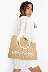 Boohoo Strooien Honeymoon Strand Bag, White