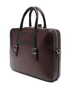 Santoni embossed-logo leather briefcase - Bruin
