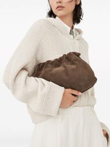 Brunello Cucinelli logo-print suede clutch bag - Bruin