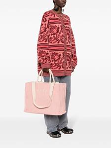 Marni logo-embroidered raffia tote bag - Roze