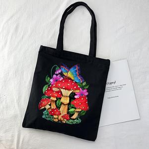 Jiangkao Vrouwen Canvas schoudertas Londen kleurrijke paddestoel print dames casual handtas tote tas herbruikbaar grote capaciteit katoenen winkelen strandtas