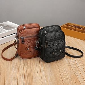 Bagod Soft Leather Women's Mini Mobile Phone Bag Casual Multi-layer Messenger Bag