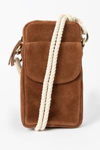 Sissy-Boy Bruin Suède Crossbody Tasje Met Koord