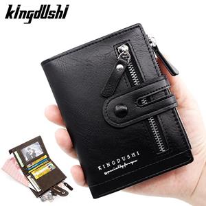 Kingdushi Vintage mannen portemonnee luxe munt tas rits portemonnee portemonnees voor mannen met ritsen portemonnee korte heren portemonnees