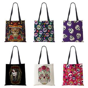 Colorful Bag Abstract Art Skull Horror Print Boodschappentassen Vrouwen Opvouwbaar Herbruikbaar Aanpassen Tote Schoudertas Canvas Boodschappen Handtassen 2022