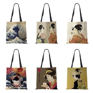 KaiTingu Cartoon schoudertas landschap oudheid vrouwen herbruikbare canvas tote tas hoge capaciteit casual winkelen opvouwbare opslag handtas
