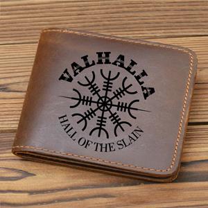 Rose Bag Norse Mythology Valhalla Viking Leather Wallet for Men with Coin Pocket Hall of The Slain Minimalist Wallet Genuine Leather