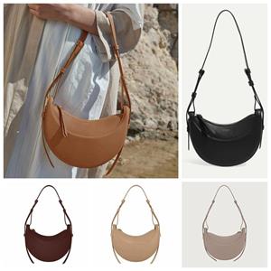QINQING Underarm Bag Women Shoulder Bag Genuine Leather Solid Color Eleganct Ladies Handbag Saddle Crescent Bag