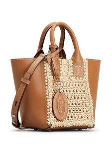 Tod's Leren kleine shopper met raffia - Bruin