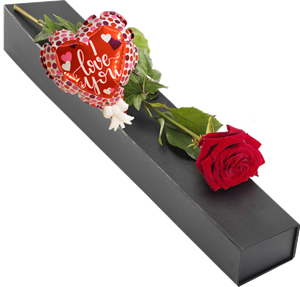 Boeketcadeau Luxe zwarte geschenkdoos met rode roos