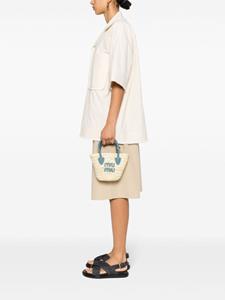 Miu Miu logo-lettering straw tote bag - Beige