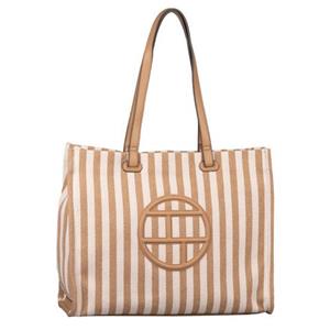 TOM TAILOR Shopper "Romy", Shopper aus Baumwollgewebe mit 3D-Logoelement und Blockstreifen