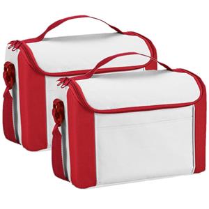 Merkloos Set van 2x stuks kleine koeltassen voor lunch rood/wit 27 x 20 x 16 cm 8 liter -