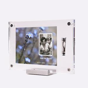 Gedenkartikelen Fotolijst Quinn 12x18cm met asbuisje: Transparant