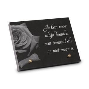 Gedenkartikelen Gedenksteen 20x15cm met Roos: Je kan voor altijd houden van iemand