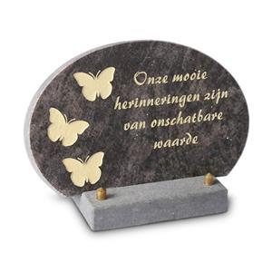 Gedenkartikelen Gedenksteen Rond 20cm met Vlinders: Onze mooie herinneringen