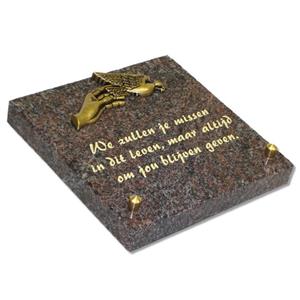 Gedenkartikelen Gedenksteen 15x15cm + bronzen hand met duif: We zullen je missen
