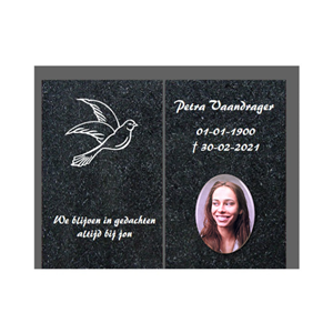 Gedenkartikelen Gedenksteen 30x40cm met Ovaal fotokeramiek + symbolische duif