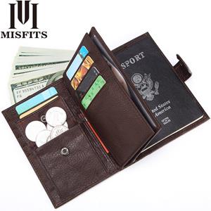 MISFITS echt lederen mannen portemonnee reispaspoort cover voor mannelijke organisator grote capaciteit paspoort met kaarthouder munt portemonnee
