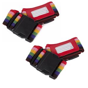 Merkloos 2x stuks kofferriemen / bagageriemen met label 183 cm regenboog kleuren -