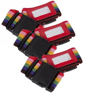 Merkloos 3x stuks kofferriemen / bagageriemen met label 183 cm regenboog kleuren -