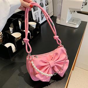 HUANZI Bowknot Pearl Chain Underarm Bag Vrouwen Nieuwe Mode Pittige Meisje Stijl Kleine Hoge Kwaliteit Single Shoulder Crossbody Bag