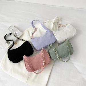 YiLi-Studio Versie van literaire en artistieke stoffen tas vrouwen eenvoudige en casual fluwelen schoudertas effen kleur mini crossbody tas handtas