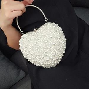 Enjoytime H Heart shape Women Bag Creative Handmade Heart Pearl Evening Bag Lock Weaving Packet Bag Bridal Bag Over Shoulder Bag Designer Handbag Women Bag