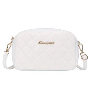 Wallet Designer Women PU Leather Thread Crossbody Bag Diamond Lattice Messenger Bag (White)