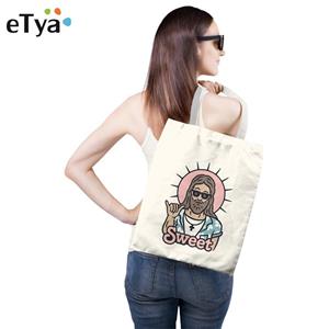 ETya grappig patroon vrouwen canvas tote tas eco-vriendelijke boodschappentas opvouwbaar katoen