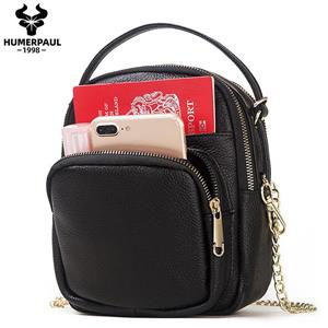 Humerpaul Genuine Leather Women Shoulder Bags For Phone Zipper Crossbody Solid Travel Female Clutch Credential Handbag Fashion Bank Card Holder