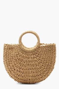 Boohoo Kleine Strooien Tas Met Rond Hengsel, Natural