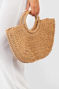 Boohoo Grote Strooien Tas Met Rond Hengsel, Natural